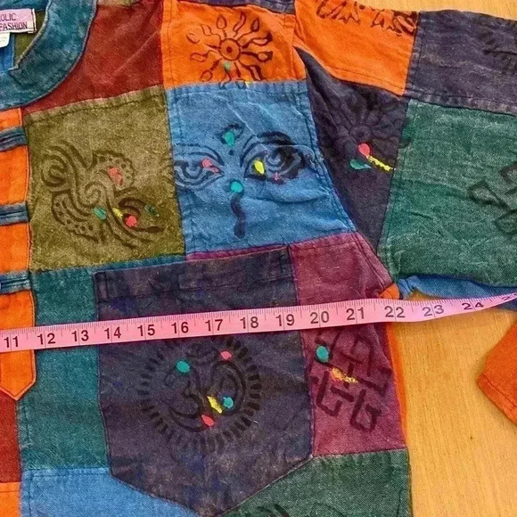 Shop Holic Women's Nepal Cotton Patchwork Handmade Shirt medium oversized - Picture 7 of 13